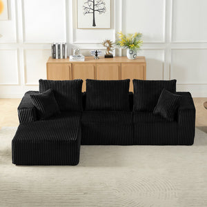 English Elm Modular Sectional Sofa - Cloud-Like Comfort In Durable Black Corduroy, 4-Seater, No Assembly Needed! W2339S00051