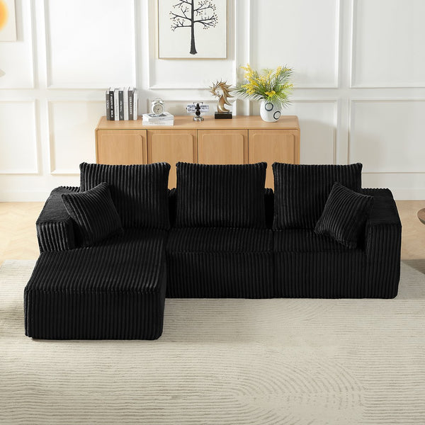 English Elm Modular Sectional Sofa - Cloud-Like Comfort In Durable Black Corduroy, 4-Seater, No Assembly Needed! W2339S00051