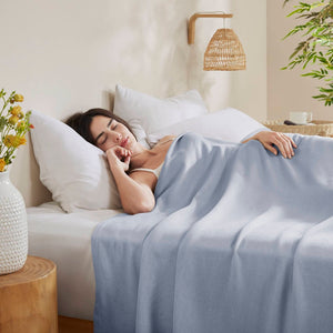 English Elm 1-piece King Jacquard Cotton Blend Blanket Aztec Woven Soft Breathable Bedroom Layer Light Blue B035P437483