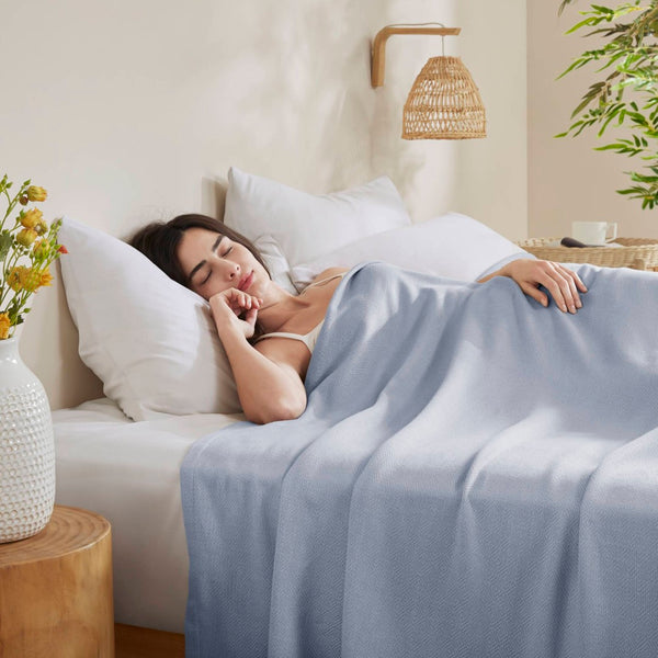 English Elm 1-piece King Jacquard Cotton Blend Blanket Aztec Woven Soft Breathable Bedroom Layer Light Blue B035P437483