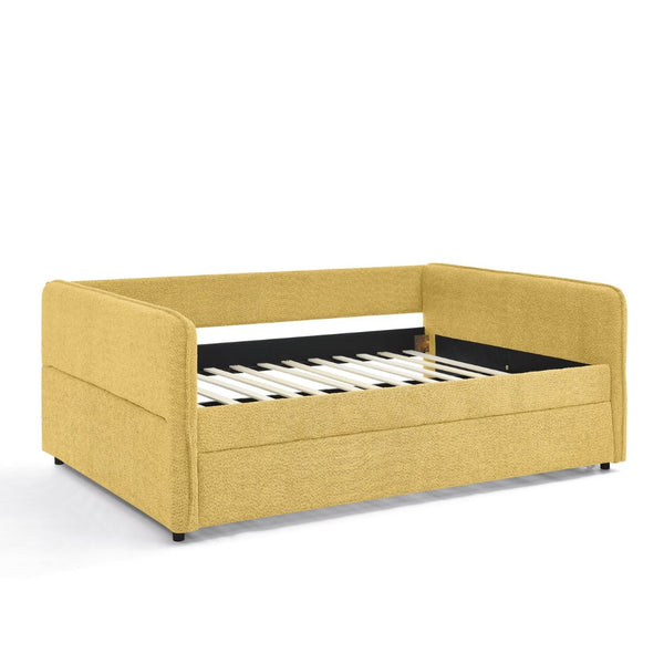 English Elm Full Size Boucle Daybed with Pop up Trundle Tufted Upholstered Sofa Sleeping Yellow W1413S00177