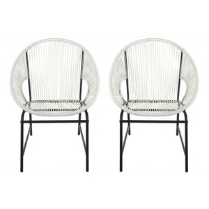 English Elm Nusa Outdoor Pe Rattan Patio Chairs with Iron Frame Airy Oval Weave Set of 2 White N775P422987W