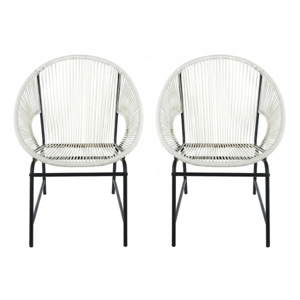 English Elm Nusa Outdoor Pe Rattan Patio Chairs with Iron Frame Airy Oval Weave Set of 2 White N775P422987W
