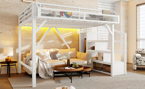 English Elm Twin House Frame Bed Pine Wood with Storage Drawers and Shelves for Kids Bedroom W1580S00411