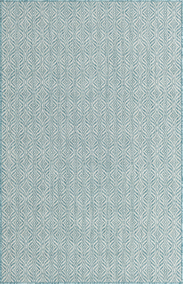 Unique Loom Outdoor Trellis Deco Trellis Machine Made Trellis Rug Aqua, Ivory 5' 3" x 8' 0"
