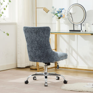 English Elm A&A Tufted Chenille Office Chair with Gold Chrome Base, Plush High-Rebound Cushion for Comfort Light Blue W1143P366774