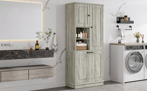 English Elm Tall Storage Cabinet with Flip-Out Basket, Adjustable Shelves & Aluminum Handles for Organized Living Oak N725P322739L