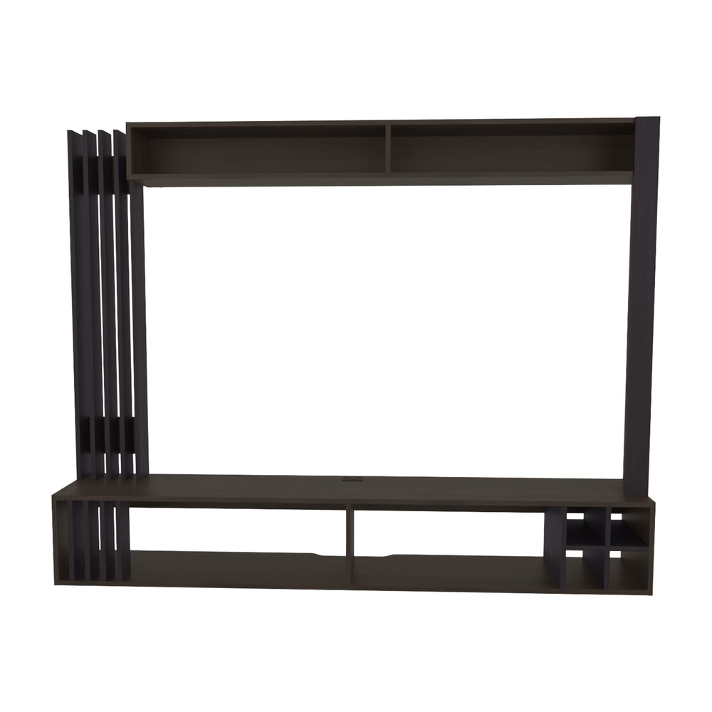 English Elm Franklin Entertainment Center Wenge – Wall-Mount Media Unit with Open Shelves, Wine Storage, 70.9" wide B128S00188