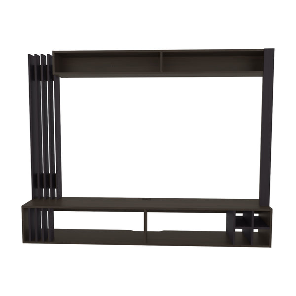 English Elm Franklin Entertainment Center Wenge – Wall-Mount Media Unit with Open Shelves, Wine Storage, 70.9" wide B128S00188