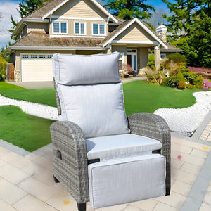 English Elm Outdoor Wicker Recliner Chair with Adjustable Back & Armrests, Grey PE Rattan, Cushioned, Weatherproof W209P292442