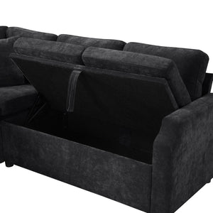 English Elm Sectional L-Shaped Sofa Bed With Storage & Guest Sleeper - Modern Chenille Upholstered Comfort N719S002070B-GIGA