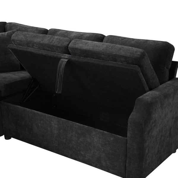 English Elm Sectional L-Shaped Sofa Bed With Storage & Guest Sleeper - Modern Chenille Upholstered Comfort N719S002070B-GIGA