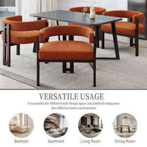 English Elm Modern Chenille Barrel Dining Chair with Metal Base, Plush Foam Seat, Compact Accent Seat for Home Orange W395P233458