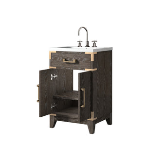 English Elm Brown Oak Single-Sink Vanity 20" W X 18" D With Acrylic Top & Chrome Faucet For Stylish Bathrooms B2731P259732