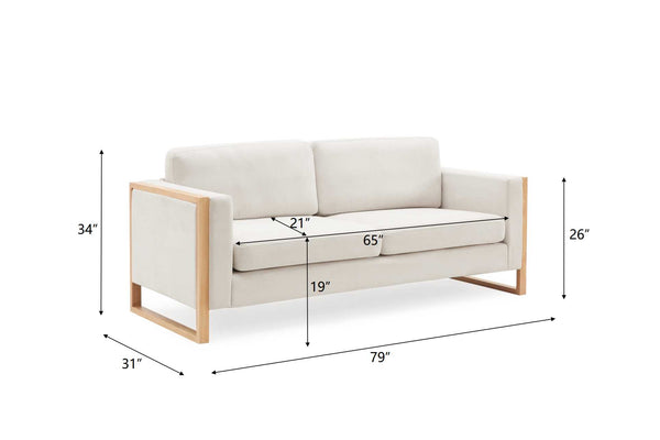 English Elm Christopher Knight Home® - 79" Modern Sofa Solid Wood Legs 3-Seater — Streamlined Mid-Century Design, Durable Frame Comfortably Seats Three White N773P249241W