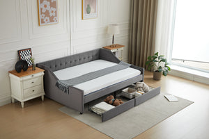 English Elm Daybed Velvet Upholstered with 2 Drawers & Wood Slat Support, Gray Full Sofa Bed with Storage W2725S00004