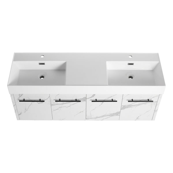 English Elm 60 Inch Wall-Mounted Bathroom Vanity With Double Resin Sinks, Modern Design, Storage & Style W999S00254