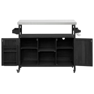 English Elm K&K Outdoor Kitchen Island Rolling Bar Cart with 1.2" 201 Stainless Top, Lockable Wheels, Spice Rack N707P235043B