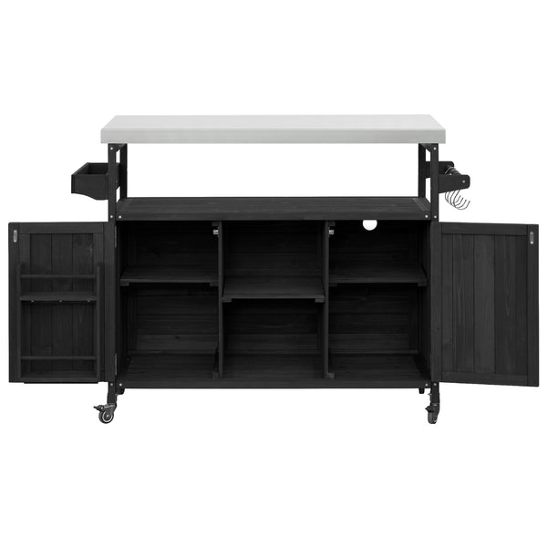 English Elm K&K Outdoor Kitchen Island Rolling Bar Cart with 1.2" 201 Stainless Top, Lockable Wheels, Spice Rack N707P235043B