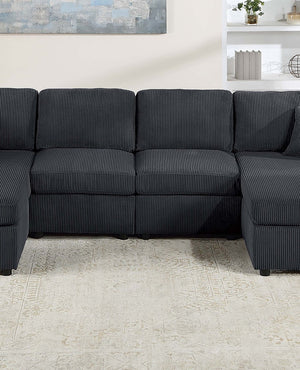 English Elm Modern Corduroy Three Piece Sectional Sofa with Chaise for Contemporary Living Rooms Black B011S02187