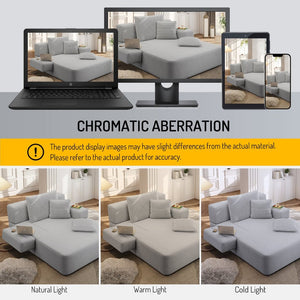 English Elm Luxurious Corduroy Convertible Chaise Lounge Sofa Bed with Foam Support for Apartments Light Grey W3219P449013