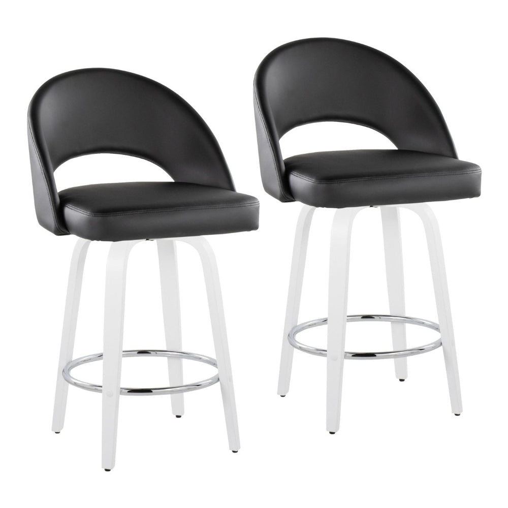 English Elm Fixed-height Swivel Counterstools Faux Leather Padded Seat Chrome Footrest Set of 2 Black B202S01846