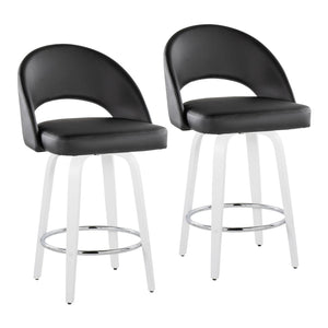 English Elm Fixed-height Swivel Counterstools Faux Leather Padded Seat Chrome Footrest Set of 2 Black B202S01846