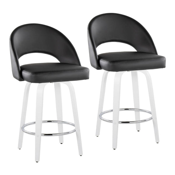 English Elm Fixed-height Swivel Counterstools Faux Leather Padded Seat Chrome Footrest Set of 2 Black B202S01846