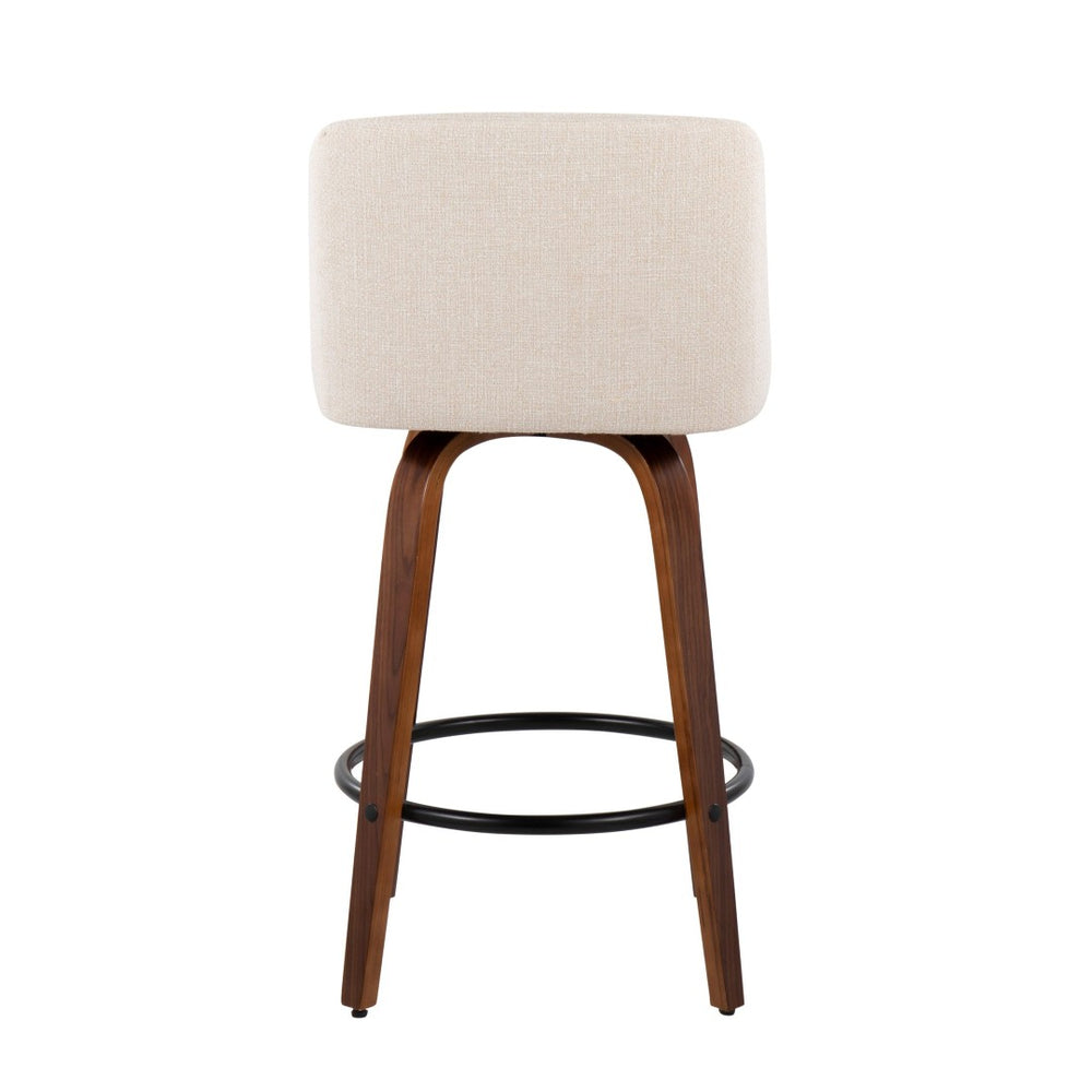 English Elm Toriano Mid-Century Modern Counter Stools In Walnut With Cream Fabric & Black Footrest - Set Of 2 B202S00449-GIGA