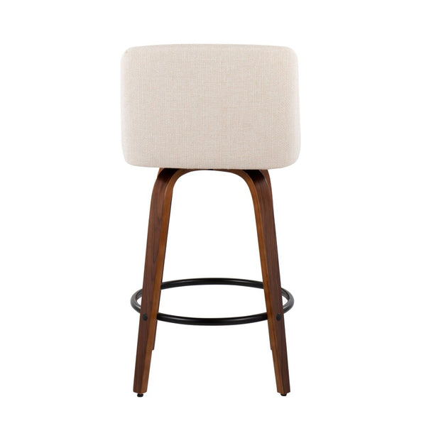 English Elm Toriano Mid-Century Modern Counter Stools In Walnut With Cream Fabric & Black Footrest - Set Of 2 B202S00449-GIGA