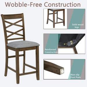 English Elm Dining Counter Chairs Set of 4 Walnut X-back Linen Seat Kitchen Nook Seating W1998P338706