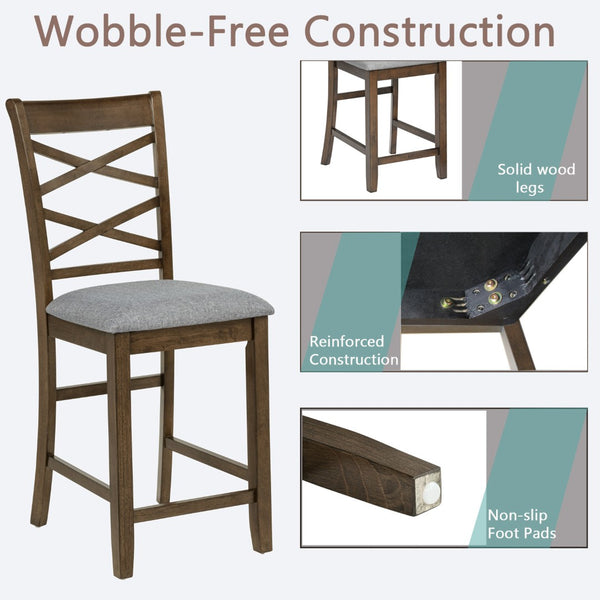 English Elm Dining Counter Chairs Set of 4 Walnut X-back Linen Seat Kitchen Nook Seating W1998P338706