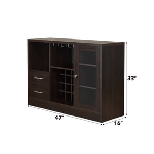 English Elm Hazen Modern Espresso Finish Wine Cabinet with 18-Bottle Rack, Stemware Holder, Shelves & Magnetic Door Espresso 53 L x 22 W x 9 H B2726P255754