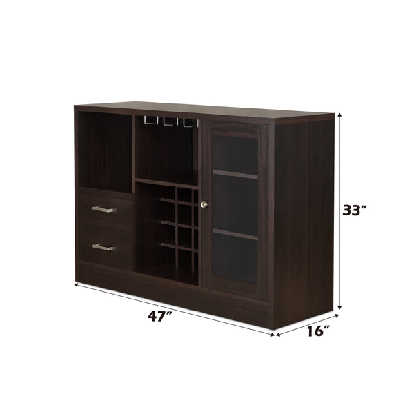 English Elm Hazen Modern Espresso Finish Wine Cabinet with 18-Bottle Rack, Stemware Holder, Shelves & Magnetic Door Espresso 53 L x 22 W x 9 H B2726P255754