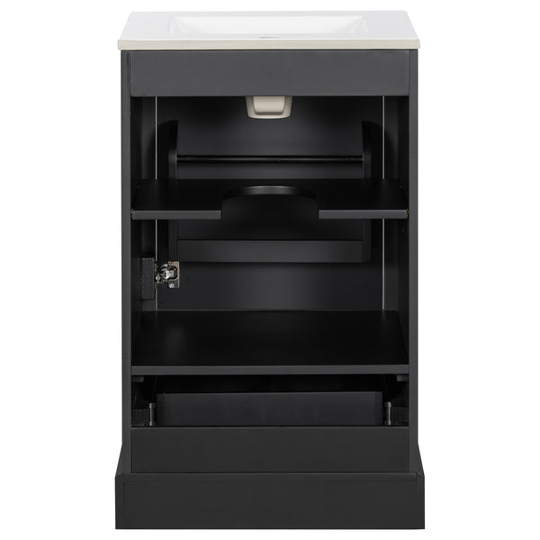 English Elm 20 Inch Bathroom Vanity with Ceramic Sink, Soft-Close Door, Adjustable Shelf, Smart Storage Organizing Design Black N729P299505B