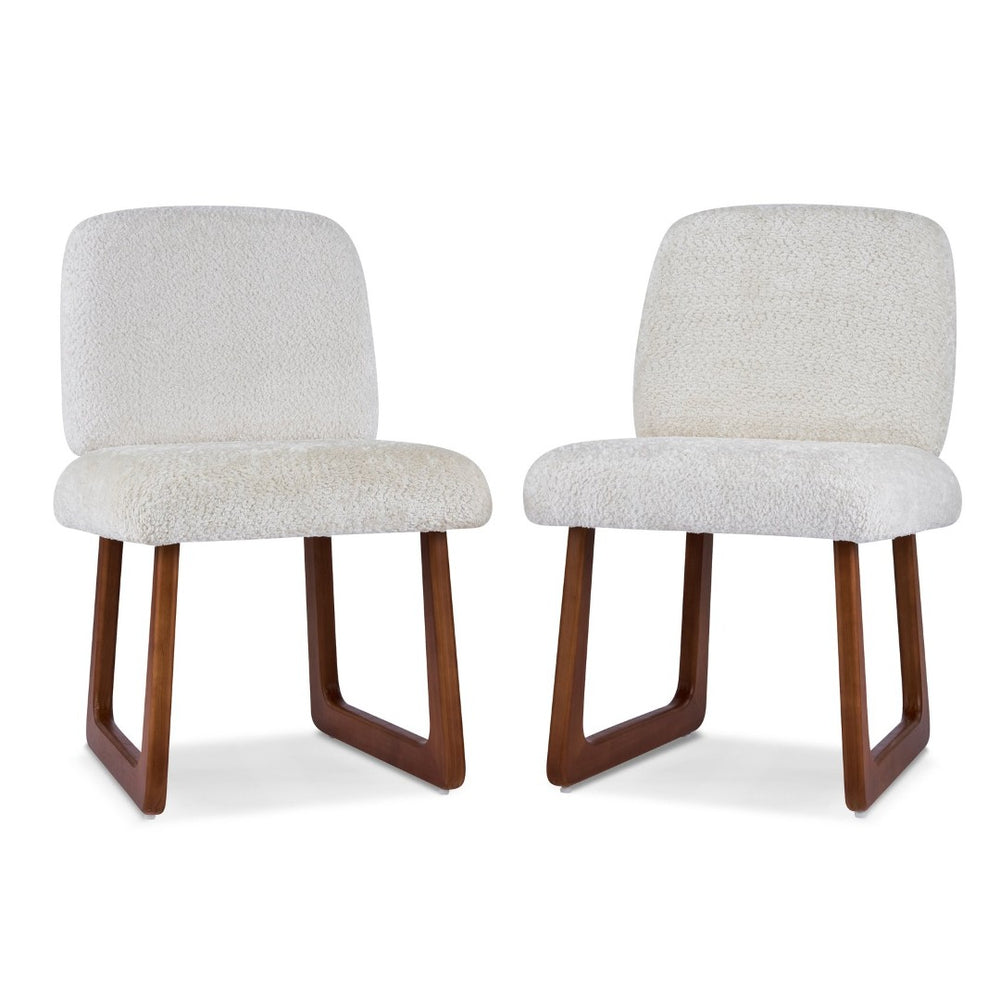 English Elm Dining Chair Set of 2 Boucle Upholstered with Sculptural Curved Wooden Legs N779P370775B