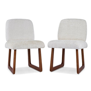 English Elm Dining Chair Set of 2 Boucle Upholstered with Sculptural Curved Wooden Legs N779P370775B