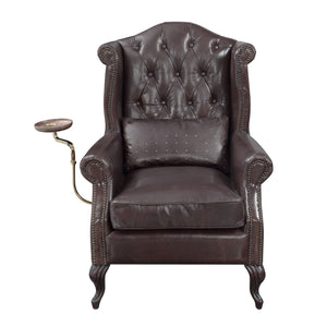 English Elm Pino Vintage Brown Top Grain Leather Accent Chair with Buttoned Camelback, Nail-Head Trim, Toss Pillow B2726P242448