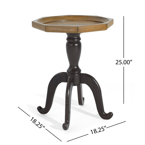English Elm Christopher Knight Home® - End Table French Country Black & Natural Octagonal Lipped Top with Ornate Spider Leg Base, 25" H N771P328546B