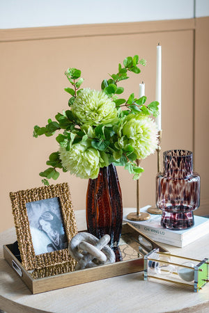 English Elm D6x10" Pedestal Glass Vase with Amber Spot Accents, Curved Modern Silhouette for Stylish Decor W2078P357229