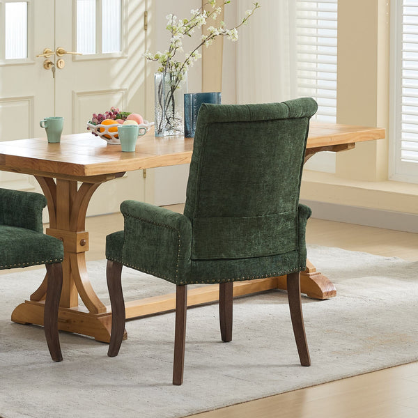 English Elm Upholstered Chenille Accent Dining Chair with Tufted Diamond Back, Curved Solid Wood Legs, Comfortable Support Olive Green W1143P346929