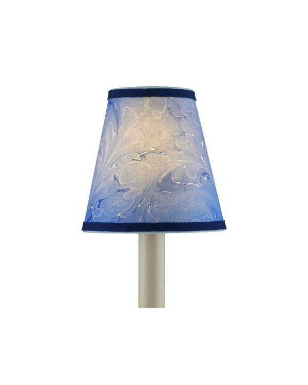 Currey & Company Marble Paper Handcrafted Chandelier Shade with Grosgrain Ribbon Trim for Sconces Blue Tapered 0900-0013