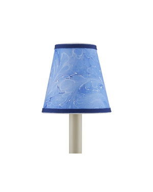 Currey & Company Marble Paper Handcrafted Chandelier Shade with Grosgrain Ribbon Trim for Sconces Blue Tapered 0900-0013