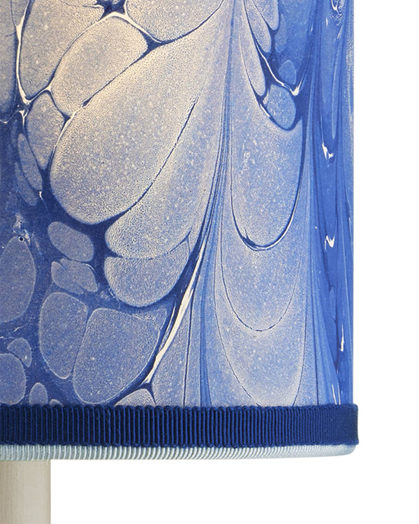 Currey & Company Marble Paper Handcrafted Chandelier Shade with Grosgrain Ribbon Trim for Sconces Blue Drum 0900-0014