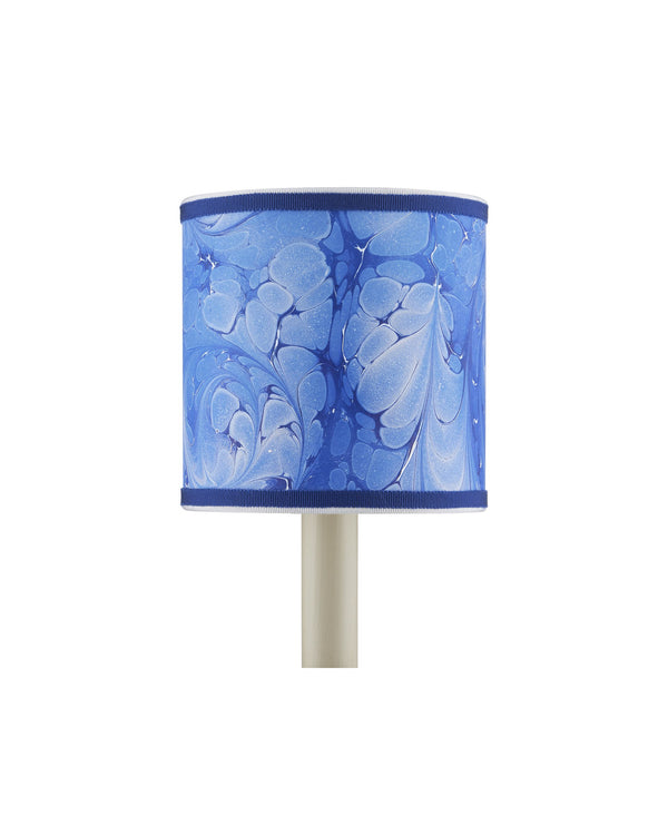 Currey & Company Marble Paper Handcrafted Chandelier Shade with Grosgrain Ribbon Trim for Sconces Blue Drum 0900-0014