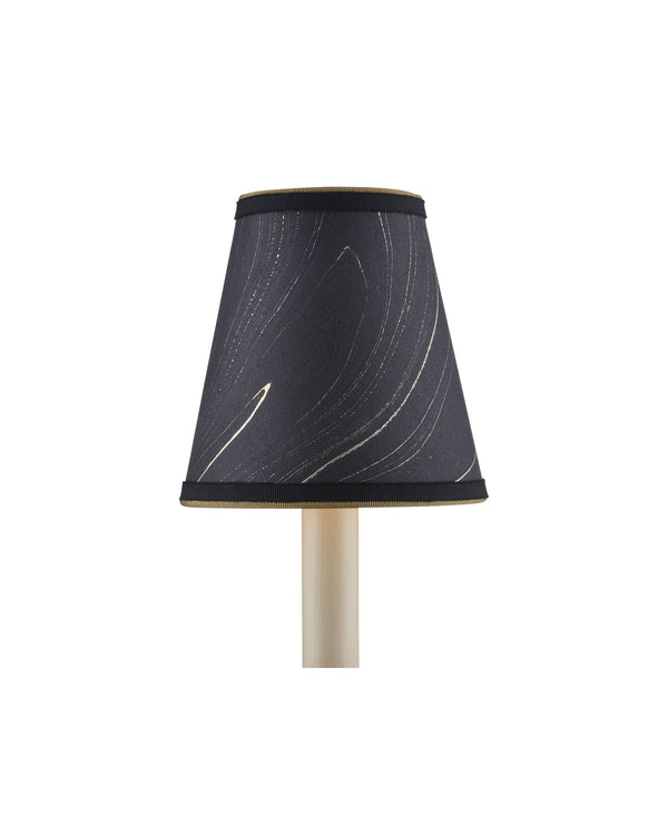 Currey & Company Marble Paper Handcrafted Chandelier Shade with Grosgrain Ribbon Trim for Sconces Black Tapered 0900-0019