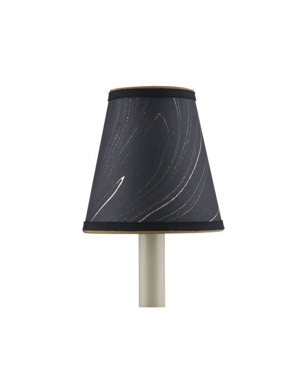 Currey & Company Marble Paper Handcrafted Chandelier Shade with Grosgrain Ribbon Trim for Sconces Black Tapered 0900-0019