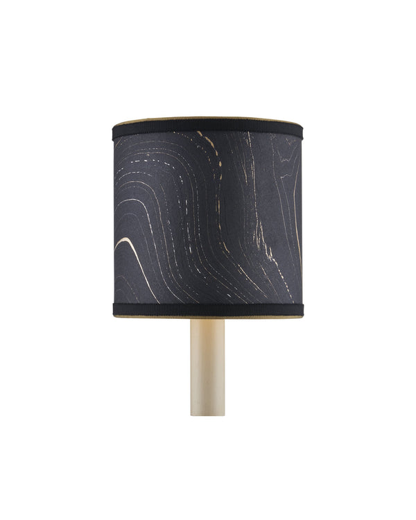 Currey & Company Marble Paper Handcrafted Chandelier Shade with Grosgrain Ribbon Trim for Sconces Black Drum 0900-0020