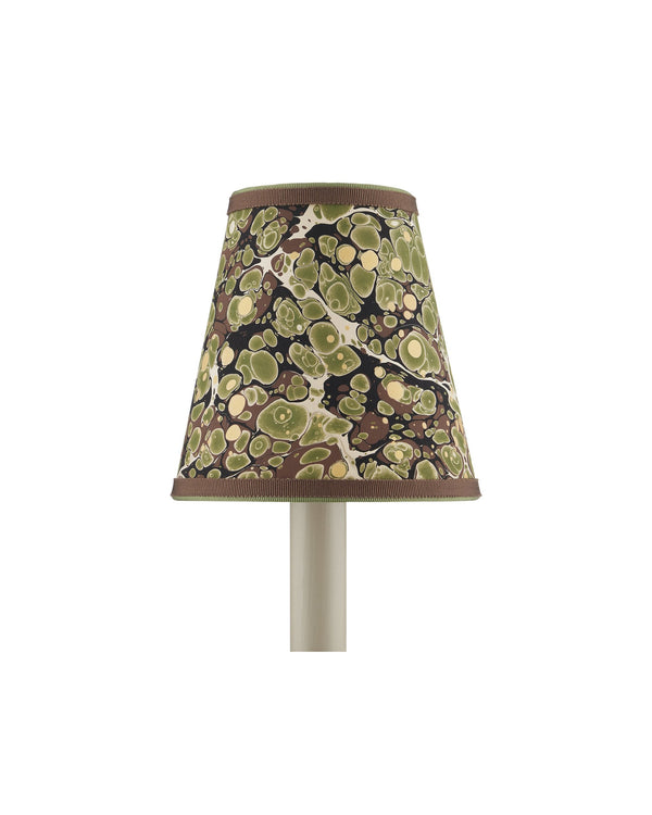 Currey & Company Marble Paper Handcrafted Chandelier Shade with Grosgrain Ribbon Trim for Sconces Green Tapered 0900-0021