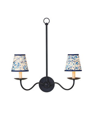 Currey & Company Marble Paper Handcrafted Chandelier Shade with Grosgrain Ribbon Trim for Sconces Blue Lace Tapered 0900-0031
